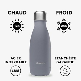 QWETCH - Isothermal Originals Bottle - Granite Grey 260ml - Nomadic Stainless Steel Bottle - 24h Cold and 12h Warm - Waterproof, BPA Free & Reusable