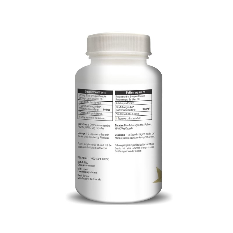 H&C Ashwagandha Capsules (Withania Somnifera) - 900mg per Serving, 120
