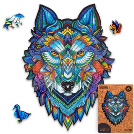 UNIDRAGON Wooden Jigsaw Puzzles - Majestic Wolf, 99 pcs, Small 6.7" х9.5, Beautiful Gift Package, Unique Shape Best Gift for Adults and Kids