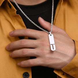 MTINEAPS Gifts for Men Teen, Silver Initial Pendant Necklaces for Men Gifts for Boyfriend Him Teenage Brother Jewelry (T)