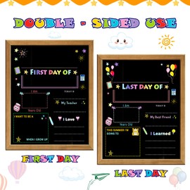 First Day & Last Day Of School Chalkboard With Frame, 1st Day of School Sign board for Preschool ＆ Kindergarten ＆ Elementary Kids, 14*11 Inches Double Sided School Board for Back To School Photo Prop
