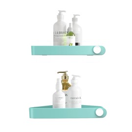 Sotfamily Shower Caddy Corner, 2 Pack Adhesive Corner Shower Shelves for Bathroom Organizers and Storage, Rust Free Plastic Rack for Bathroom Accessories & Decor, Turquoise