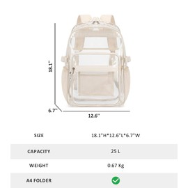 abshoo Big Heavy Duty Clear Backpack for School Girls Boys Transparent Bookbag for Middle High School (Beige)