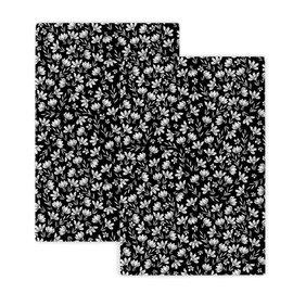 Jecuwo Black Daisy Floral Dish Cloths 16x24 Inch Set of 2, Vintage Daisy Flowers Pattern Polyester Kitchen Towels Block Print Linen Washable Hand Towels