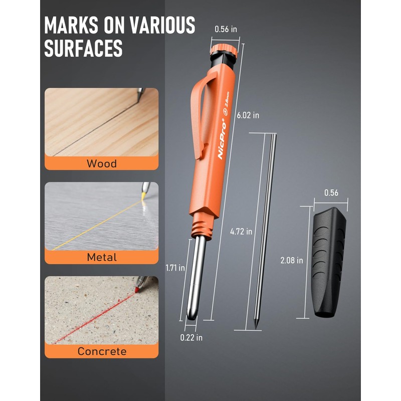 Nicpro Upgraded 3-IN-1 Carpenter Pencils Set with Finger Grip, 1Pcs