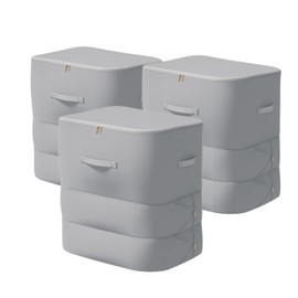 Ultra Space Saving Self Compression Organizer, 2025 New 3-Layer Zipper Large Capacity Storage Bag, Thick Satin Fabric Heavy Duty Bags for Comforters Blankets Bedding Duvet (Gray, X-Large, 3PCS)