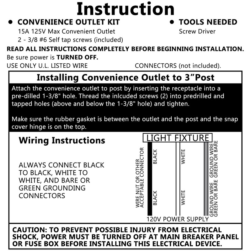 maierke AC 125V 15A Outdoor Lamp Post Grounded Convenience Outlet,Waterproof