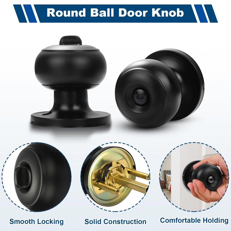 Estmoon 6 Pack Door Knobs, Matte Black Privacy Door Knob