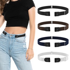 4pcs Cinturones Elástico para Mujer y Hombre, Cinto Invisible Unisex Ajustable sin Hebilla, Extender Cinturón Dama de Moda Casual para Jeans, Pantalones, Vaqueros Faldas(Negro+Blanco+Azul+Marrón)