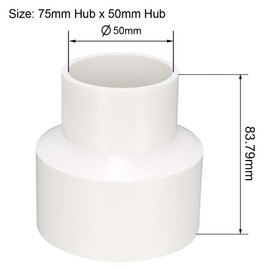 TOP-VIGOR 1Pcs PVC DWV Reducing Coupling, 75mm x 50mm Socket Pipe Fitting Adapter Connector, Duct Reducer Pipe Fitting for Water Supplies Build, White