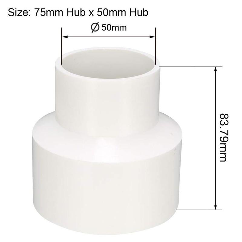 TOP-VIGOR 1Pcs PVC DWV Reducing Coupling, 75mm x 50mm Socket