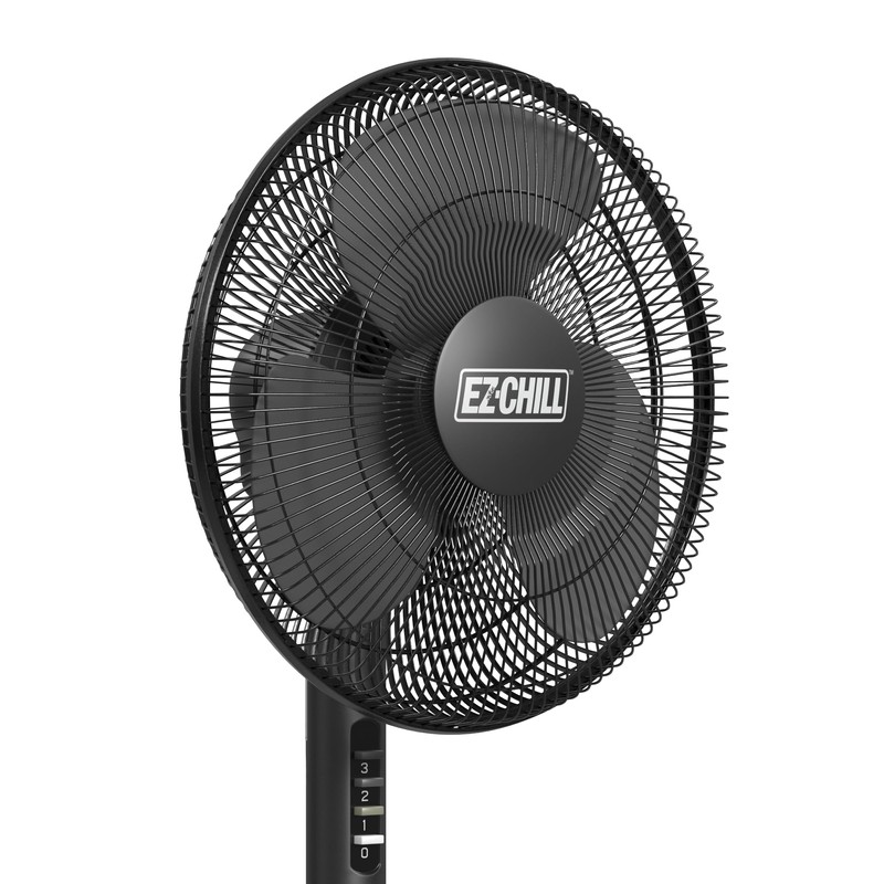 EZ-CHILL 16” Oscillating Pedestal Fan, 3-speed Options, 90-Degree Oscillating Head,
