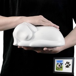 White Sleeping Dog Cremation Urn for Dog Ashes, Resin Pet Memorial Keepsake Funeral Urn, Medium-Sized Pet Loss Remembrance Gift for Love Dogs, 9.4 inches