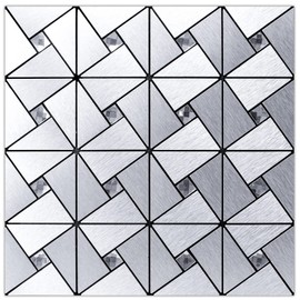 Art3d 10-Sheet Peel and Stick Backsplash Metal Mosaic Tiles for Kitchen Wall Decor, Stick on Aluminum Composite Tiles Stikers, Silver Windmill Puzzle Glass Mixed