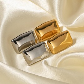 CETVLY Large Thick Rectangle Ear Stud Earrrings for Women,Oversized Chunky Geometric Minimalist Stainless Steel 18K Gold Plated Earrings,Non Tarnish Statement Trending Jewelry(sh silver)