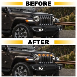 Led Grill Grille Lights fit for 2019 2020 2021 2022 2023 Jeep Wrangler JL JLU Rubicon Sahara Sport Front Grille Grills Light Front Headlights Wrangler JL Jlu 2018-2023 4Pcs Amber Led (Amber JL 4P)