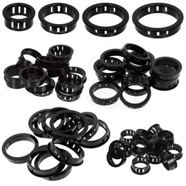 Swpeet 73Pcs 4 Sizes Approx 1" 1-1/2" 1-3/4" 2" Black Round Cable Snap Bushing Grommet Protector, Snap in Cable Grommet Protector Hose Bushing Grommet Round Snap Bushing Hole Plugs for Wiring Plumbing