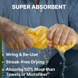 CleanTools The Absorber® Large 17" x 27", Assorted Colors, 1-Side-Textured, 2-Towel Pack - Synthetic Chamois Drying Cloth for Cars - Super Absorbent, Scratch Free, Long Lasting & Machine Washable