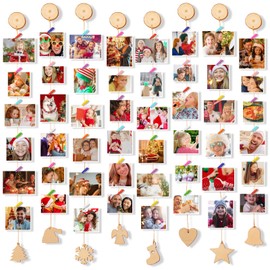 Uping Photo Frame Collage Photo Frame for Multiple Photos Pictures Collage Wall Wooden Picture Frame with 48 Colours Small Wooden Pegs Greeting Card Display for Christmas Home Party Wall Decoration