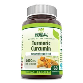 Herbal Secrets Turmeric Curcumin Supplement | 1000 Mg Per Serving | 120 Veggie Capsules | Blend of Turmeric Powder & Turmeric Extract | Non-GMO | Gluten Free | Made in USA