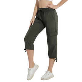YuKaiChen Women's Capris Hiking Summer Pants Outdoor Athletic Travel Casual Lightweight Quick Dry with Pockets ArmyGreen M