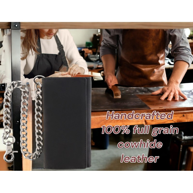 F&L CLASSIC RFID Blocking Mens Tri-fold Long Style Cowhide Leather