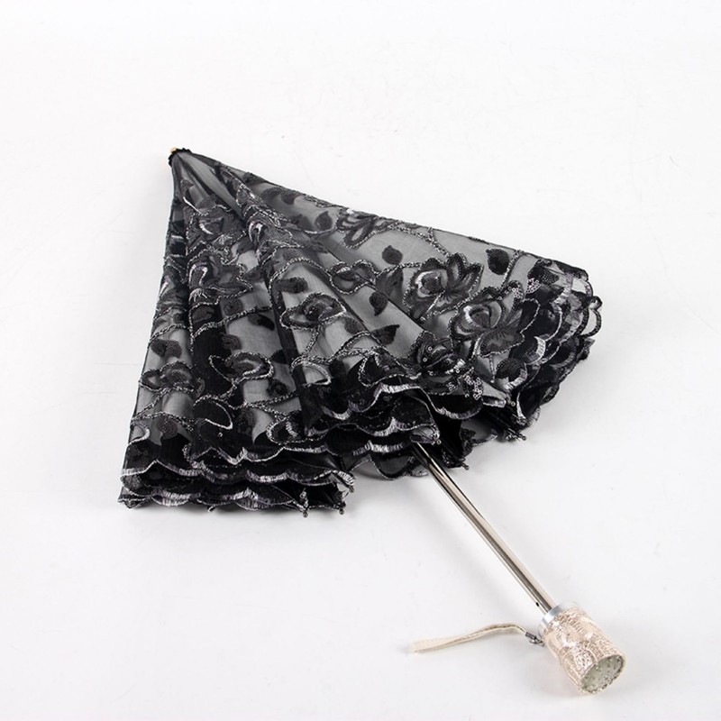 Honeystore Vintage Lace UV Sun Parasol Folding 3D Flower Embroidery