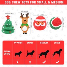 4 Pcs Christmas Interactive Dogs Toys, Dog Toys Christmas Stocking Gift, Squeaky Toys Christmas Trees, Father Christmas, elk, Tennis balls for Dogs, Chew Toy Gifts for Small Medium Dogs