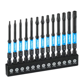 toolant 3" Impact Torx Bit Set 13pcs (TT7-TT40), 1/4 Hex-Shank S2 Steel Security Torx Bit Set, Tamper Proof Star Bit Set with CNC Machined Tips, 3" Long with Magnetic Impact Bit Holder and Storage Box