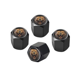 Tire Valve Stem Caps, 4 Pack Universal Fit for Cars, Trucks, SUVs, Motorcycles, Durable, Long-Lasting, Airtight Seal - A Roaring Bear with a Ferocious Look Pattern