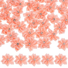 M METERXITY 200-Pack Satin Ribbon Flowers, 1.2 Inch Mini Fabric Flowers with Rhinestones Flower Ribbon Appliques for Crafts DIY/Wedding/Ornament/Party/Home [Cream]