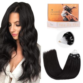 DOORES Micro Link Real Hair Extensions, Natural Black 24 Inch 50g/50s, Long Straight Hair Extensions for Women, Real Human Hair Extensions