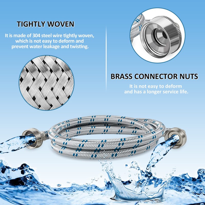 Cenipar Washing Machine Hoses 6 feet Premium Stainless Steel with