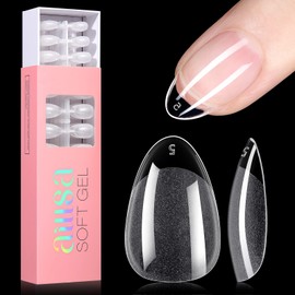 AILLSA Short Almond Nail Tips 360Pcs Full Cover Gel Nails Tips Half Matte No File Clear False Gelly Soft Nails Tip Fake Almond Shaped Nails for Press On Nail Extension DIY Valentine Gift 12 Sizes