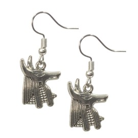 Earrings, Anubis Egyptian God of the Underworld Antique Silver Colored Dangle Earrings + GIFT BAG