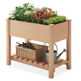 Psilvam Planter Box Raised Garden Bed, Poly Lumber Raised Garden Beds Outdoor with Storage Racks and Tarps, Superior to Cedar Elevated Garden Bed, for Balcony and Porch, 350 lbs Load (Teak Color)