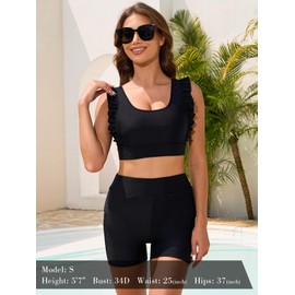 RELLECIGA Women's High Waisted Swim Board Shorts 5" Seamless Swim Shorts with Liner, Black, XX-Large