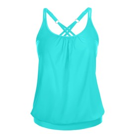 Yonique Blouson Tankini Tops for Women Swimwear Top Only Modest Tankini Tops Loose Fit Swim Tops No Bottom Aqua Blue XL