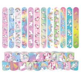 Mienocol 24 PCS Unicorn Slap Bracelets for Kids,Cute Unicorn Party Wristband Slap Band Snap Band Bracelets for for Unicorn Party Supplies Favors Girls Birthday Gift Classroom Prizes Xmas Gifts