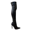 Liliana Gisele-50 BLACK Leather Stretchy Thigh High Pointy Stiletto Heel