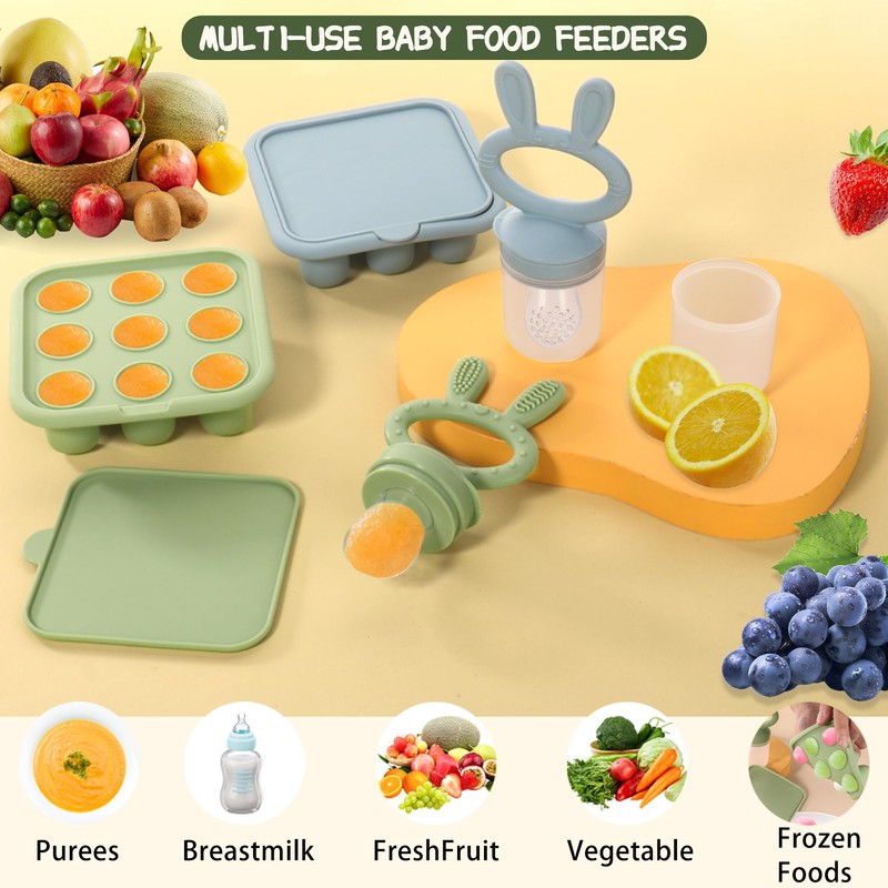 WAJIAYON Baby Breastmilk Popsicle Molds & Baby Fruit Feeder (2