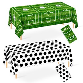 WNINK 2 Pack Plastic Tablecloth - Soccer Party Decorations - Disposable Rectangle Table Cover - Grass Pattern - For Soccer Theme Birthday Party - 54 x 108 Inch