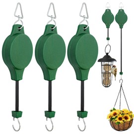 FOWSRHRG Plant Hook Pulley, Outdoor Adjustable Heavy Duty Plant Sky Hook Hang for Garden Hanging Plants, Flower Baskets, Pots, Bird Feeder Plants Pulleys 3 Pack Retractable Hanging Green