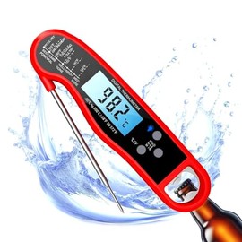 TITAN GRILLERS Instant Read Digital Meat Thermometer - Waterproof, Accurate Food Temp Gauge for Kitchen, BBQ, Grilling - Essential Cooking Accessory for Chefs - Premium, Red