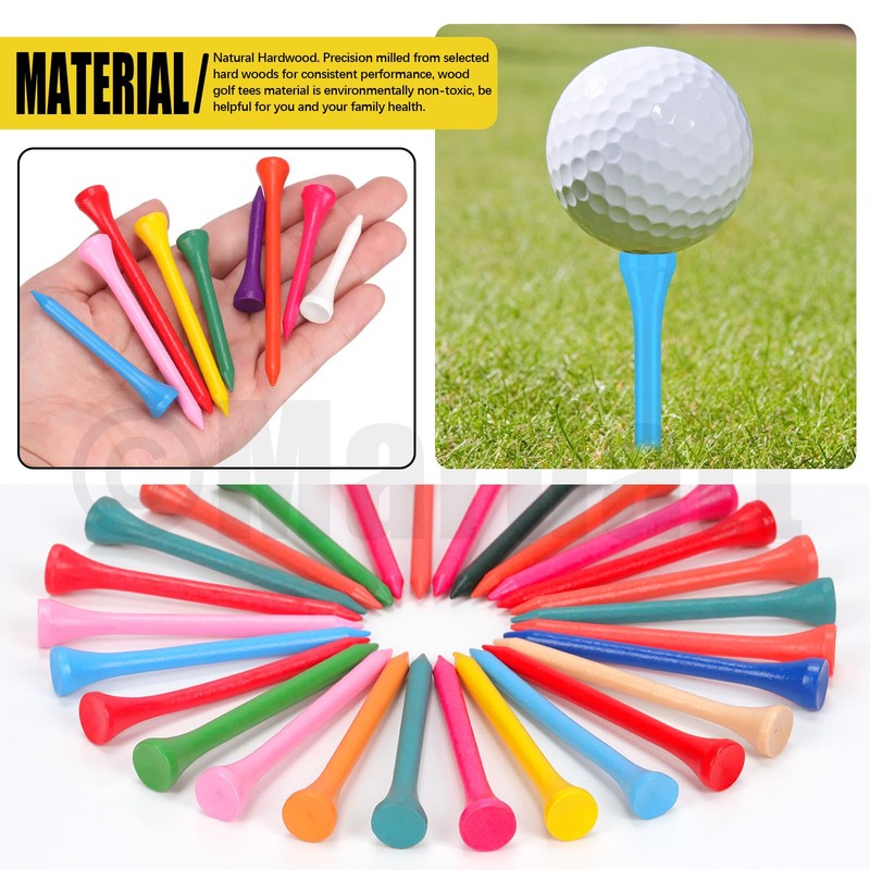 Mardatt 180Pcs Golf Tees, 1-3/5"(42mm), 2-1/8"(54mm), 2-3/4"(70mm), 3-1/4"(83mm) Bamboo Golf