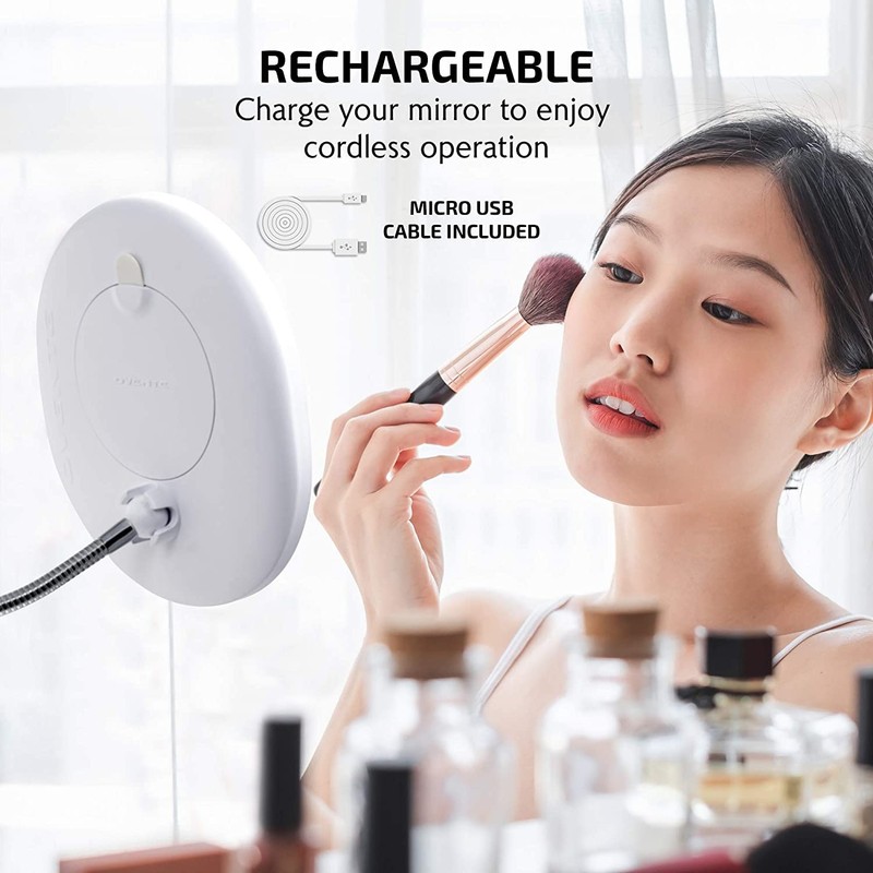 OVENTE 9'' Rechargeable Lighted Wall Mount Makeup Mirror for Bathroom
