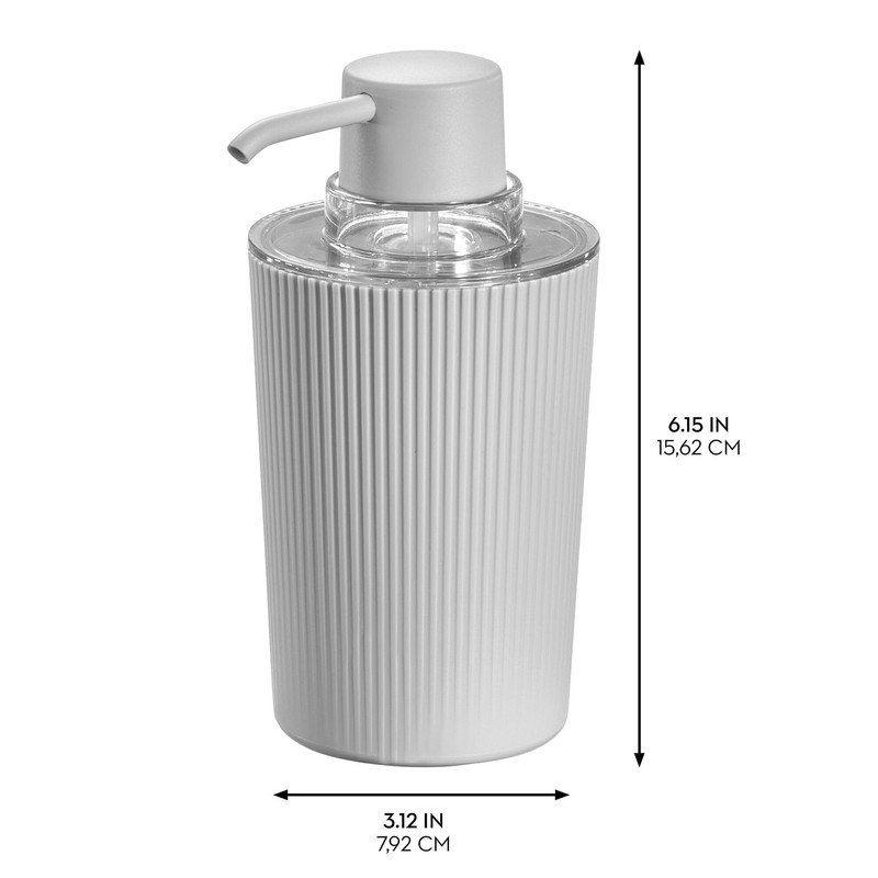 iDesign Dispenser for Kitchen or Bathroom-Gray/Clear Fluted Soap Pump