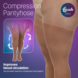 LISSELE Liselle Compression Pantyhose for Women, Plus Size Pantyhose for Curvy Women, Extra Support Nude Sheer Tights, Breathable Women's Stockings, Elastic Waistband, Microfiber Material