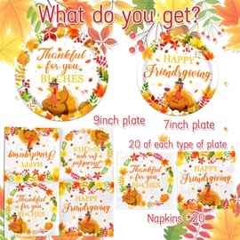 HAKOTI Friendsgiving Party Decorations Tableware, 60Pcs Thankful for You B Decorations includes Friendsgiving Plates and Napkins, Funny Friendsgiving Decorations for Thanksgiving Friendsgiving