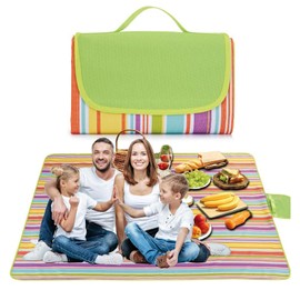 MADELALU Mantas De Picnic Al Aire Libre, Manta de Picnic Impermeable,146x200cm Alfombra Plegable Ligera Manta, para Playa al Aire Libre Pastizales Campamentos y Caminatas (Barra de Arcoiris)